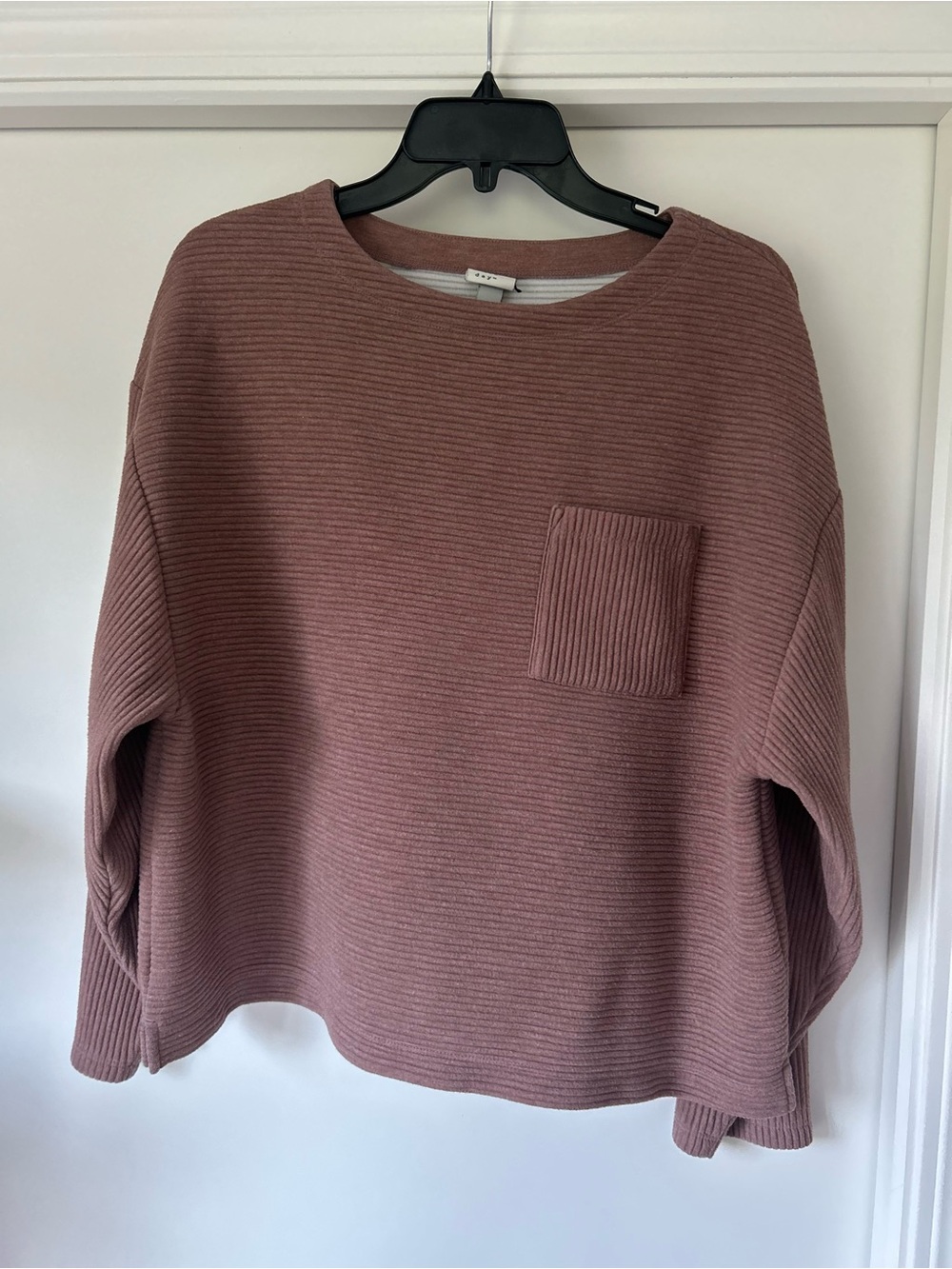 a new day Mauve Ribbed Crewneck Sweater with Patch Pocket